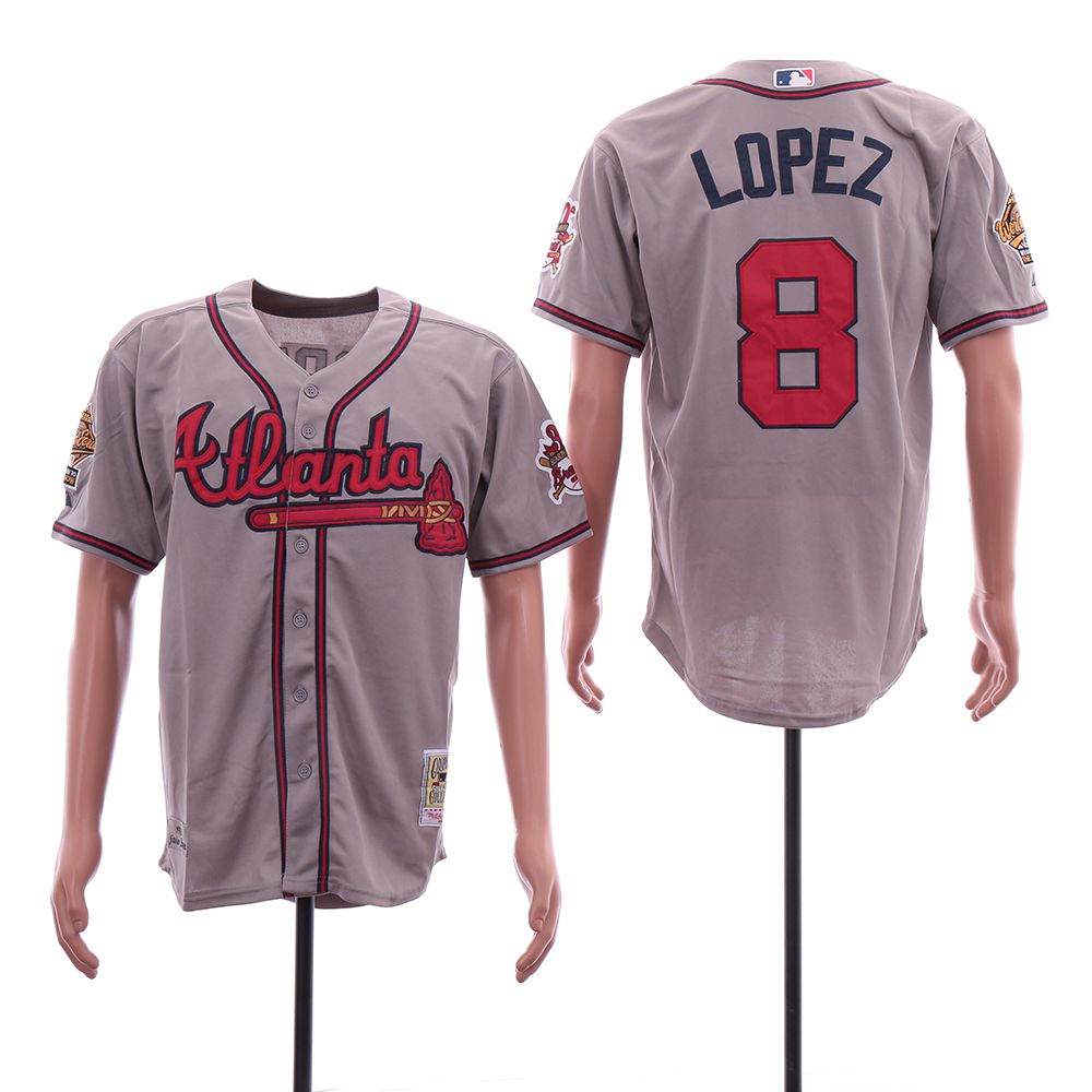 Men Atlanta Braves #8 Lopez Grey Throwback 1995 Champion MLB Jerseys->atlanta braves->MLB Jersey